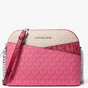 Michael Kors Jet Set Travel Color-Block Signature Logo Crossbody Bag Dark Razz